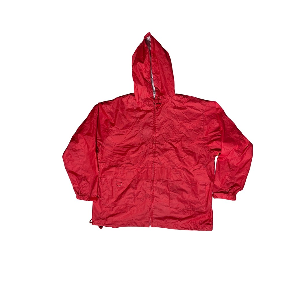 London Fog Raincoat Jacket Red Hooded Lightweight Windbreaker XL